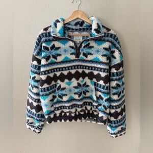 Aerie Blue and Black Patterned Turtleneck Sweater